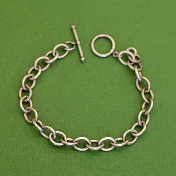 8 inch, Vintage Round Links Sterling Silver Chain Bracelet, K35 - Picture 1 of 3